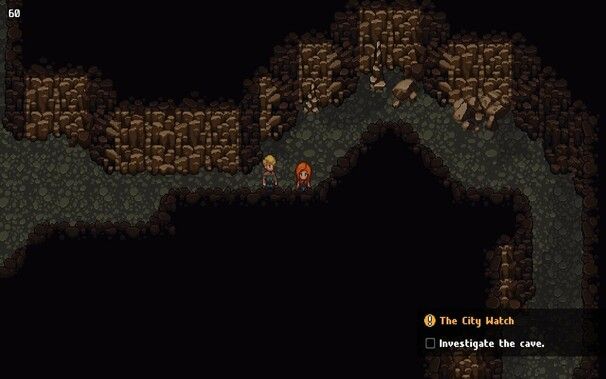 A cave system in classic 2D tiled RPG style. All of the south facing walls are lit very jarringly bright. It looks a little off.