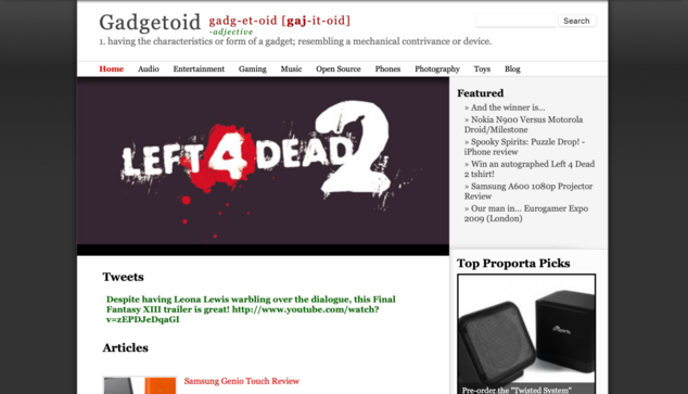 A screenshot of Gadgetoid.com circa 2008. It's very, very grey and minimalist. Not ugly, but bland.