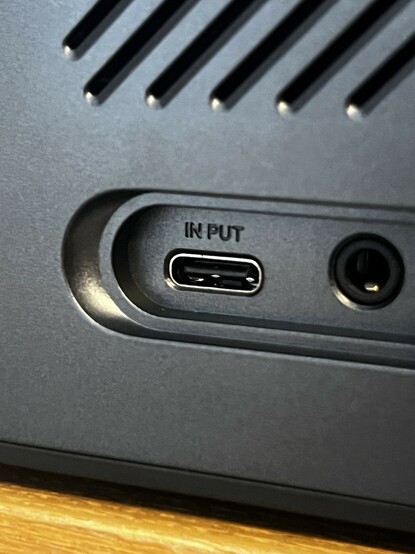 A USB Type C port, very obviously labelled IN PUT. Two words. Either a kerning error or something lost in translation. Isn’t it traditional to put something like “5v 3A” here?