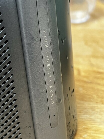 “High Fidelity Audio” written on the handle of soundcore’s Motion X600 Bluetooth speaker.