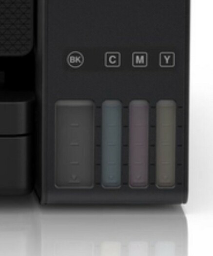 A crop of an ink tank printer product shot showing the ink tank levels. The ink colour is subtly visible.