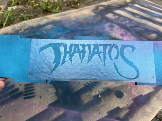 A stencil with the word 