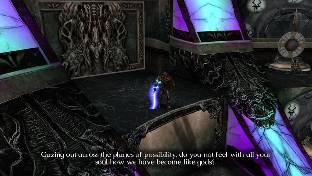 The endgame room in Soul Revear: an intricately detailed multiple tiered shrine with great glowing marble light fixtures.