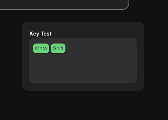 A Key Test widget, showing the last pressed keys.