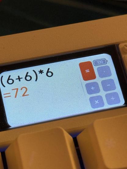 Closeup of the ND104 LCD showing the calculator correctly resolving (6+6)*6