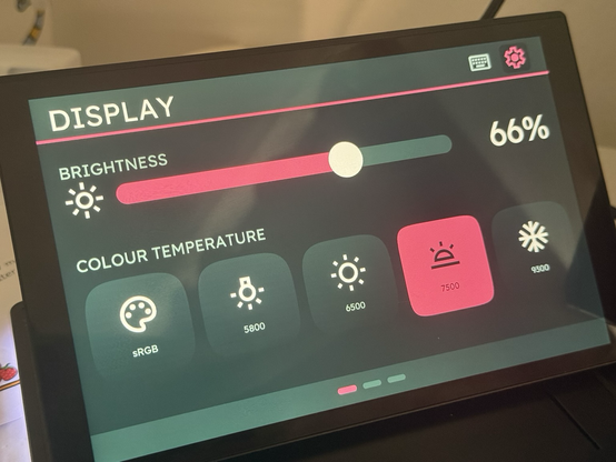 A basic brightness and colour temperature config page with big, easy to tap buttons and a large full-width slider.